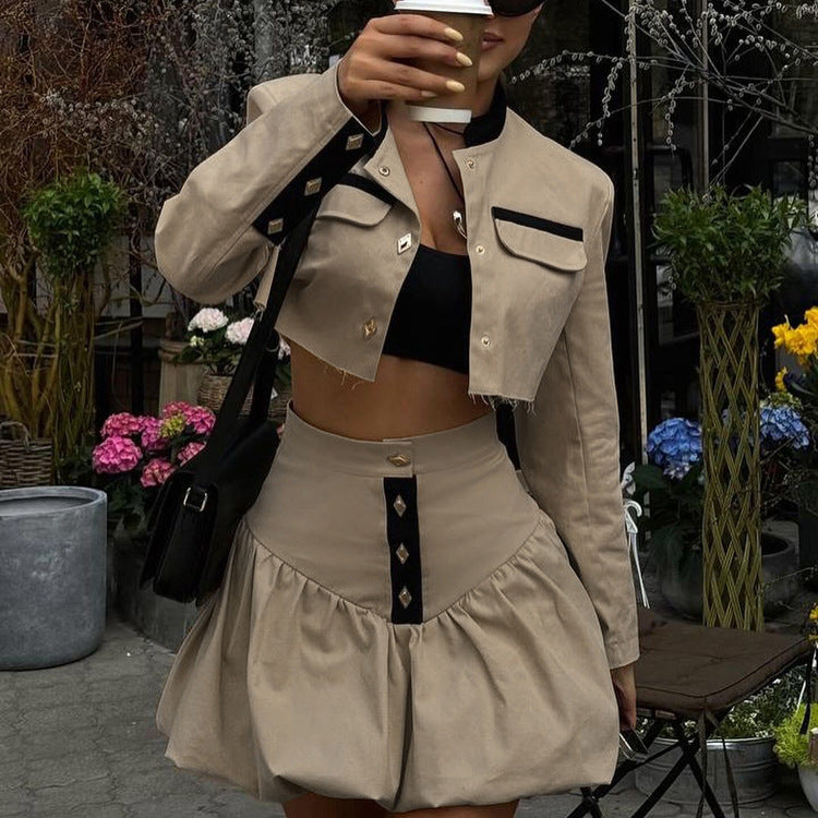 Long-sleeve shirt and mini skirt set