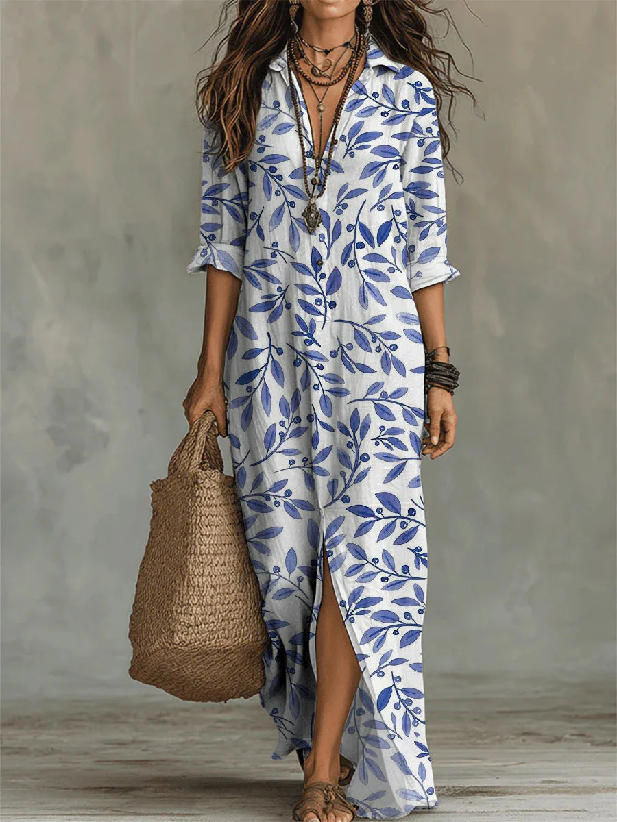Printed shirt dress with shirt collar, relaxed fit
