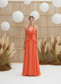 Robe longue orange à encolure cache-cœur