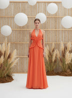 Robe longue orange à encolure cache-cœur