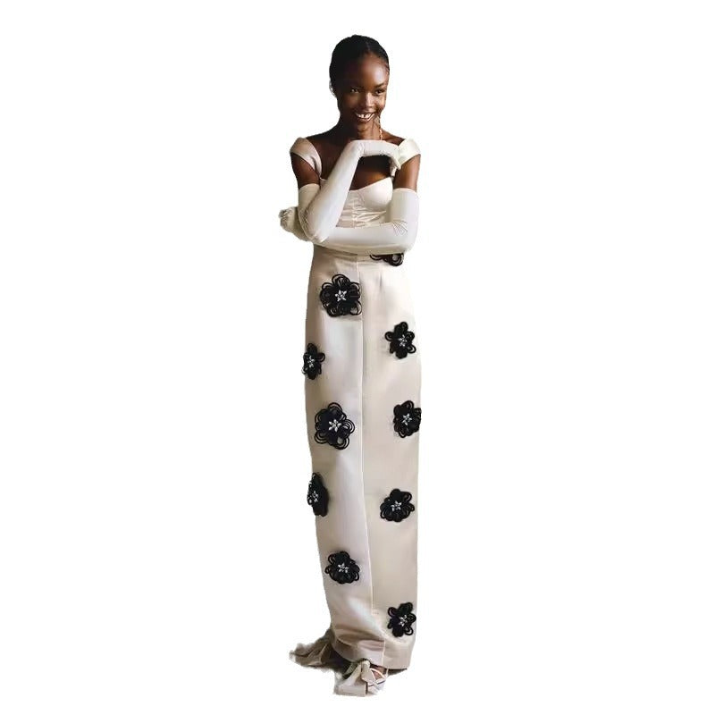 Robe de soirée fleurs blanc élégant
