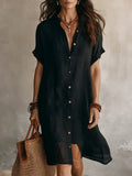 Robe midi unie à manches courtes et boutons