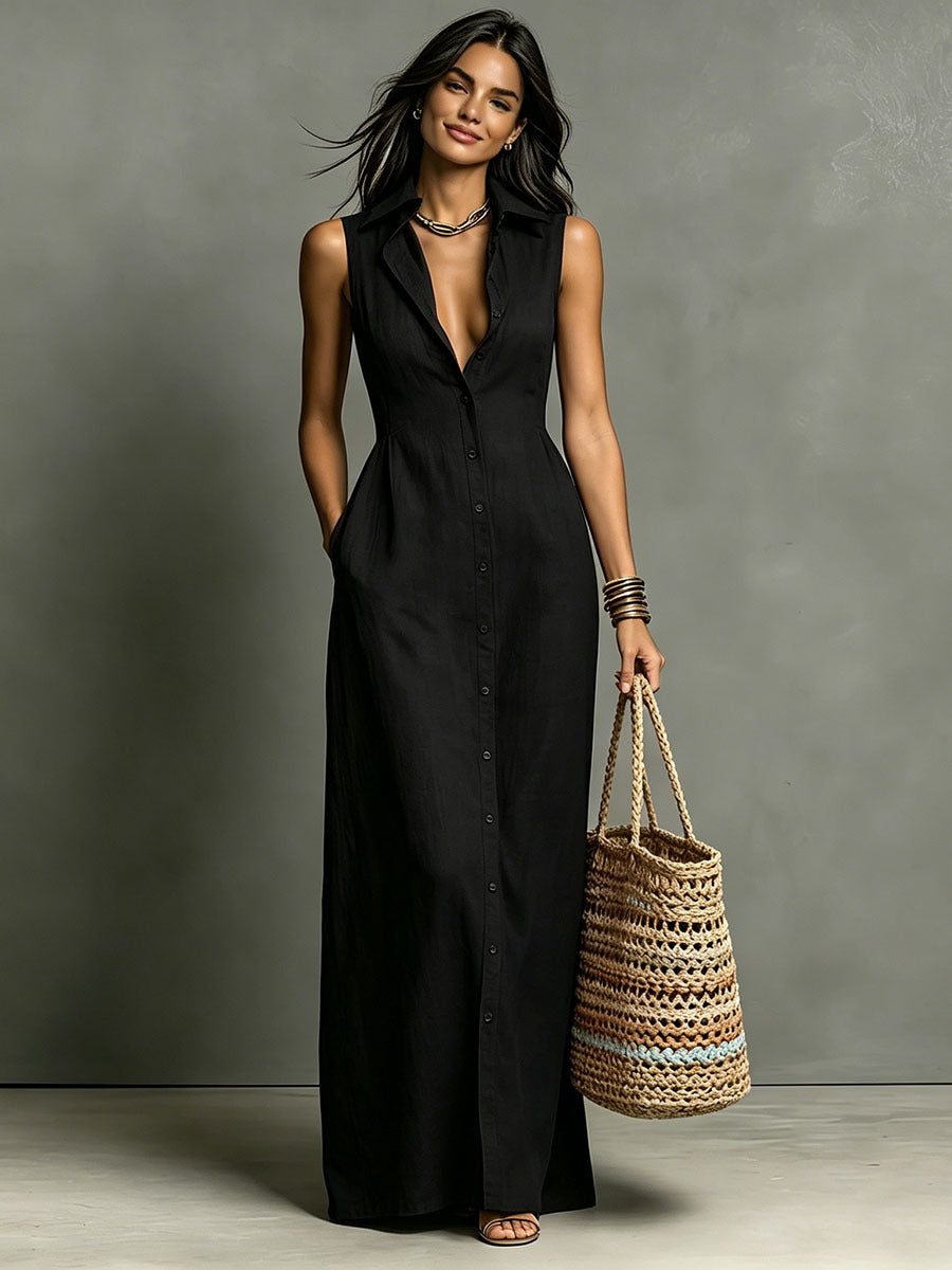 Robe trapèze lin coton sans manches