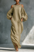 Robe midi épaules dénudées, manches longues et ourlet asymétrique