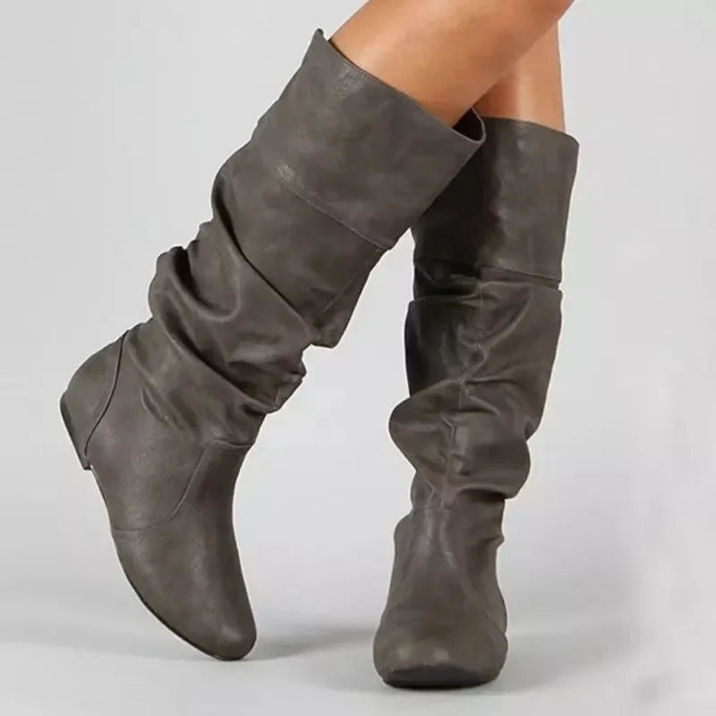 Bottes mi-mollet souples pour femmes avec revers | Bottes longues confortables à tige basse