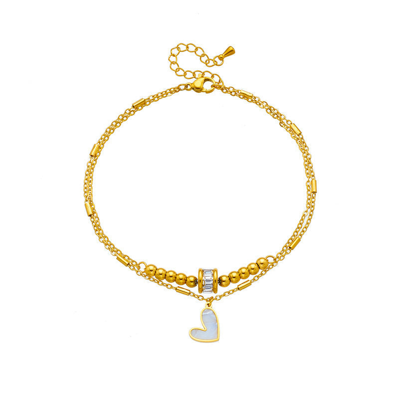 Chaîne double de cheville pendentif cœur