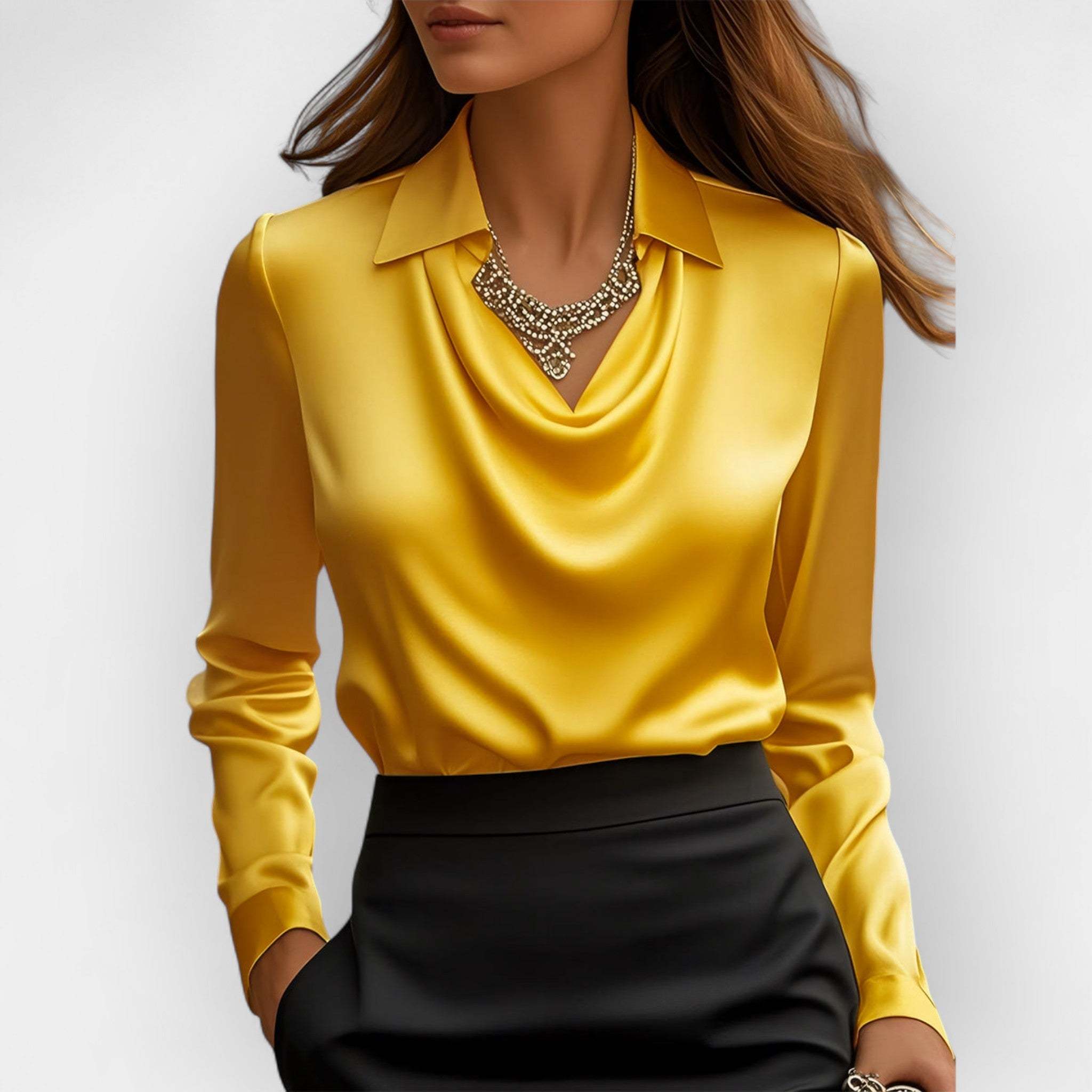 Chemise col évasé manches longues en satin - Chic&Shines