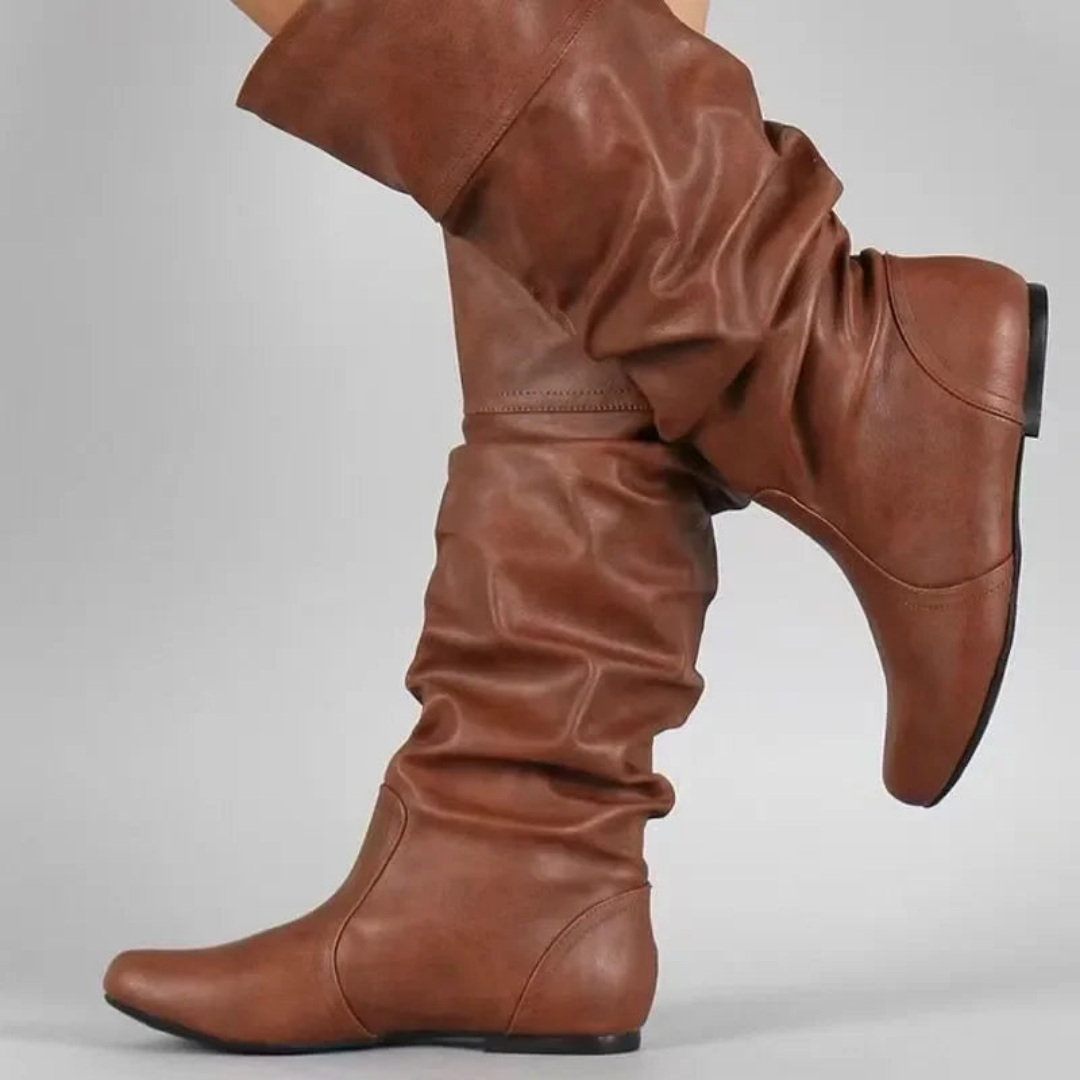 Bottes mi-mollet souples pour femmes avec revers | Bottes longues confortables à tige basse