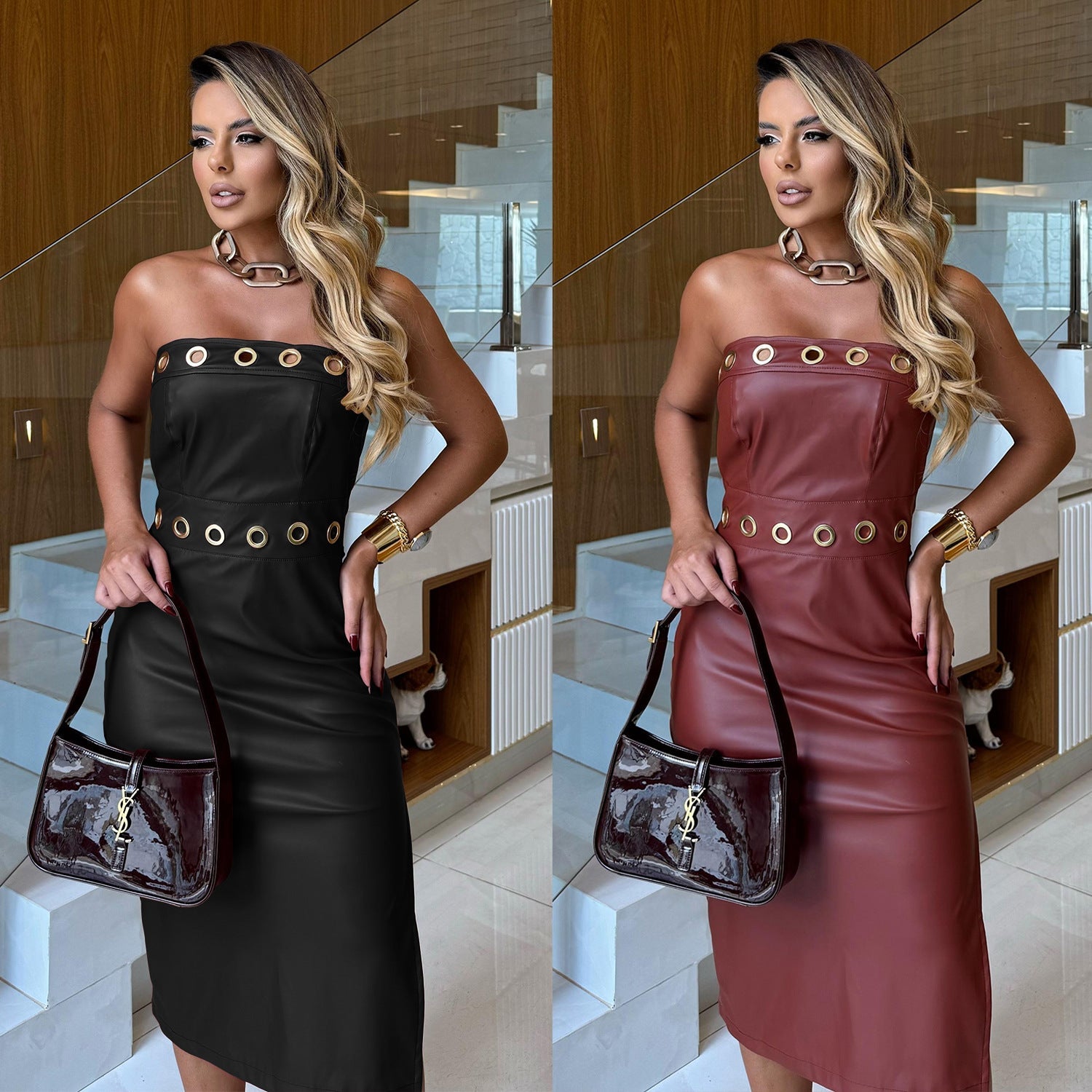 Robe longue bustier sexy moulante à fente