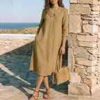 Robe lin col chemise oversize - Coupe décontractée