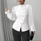 Chemisier élégant à manches longues et col boutonné asymétrique - Chic&Shines