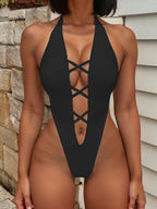 Maillot de bain une pièce licou croisé - Chic&Shines