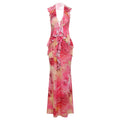 Robe longue décolleté licou dos nu à imprimé - Chic&Shines
