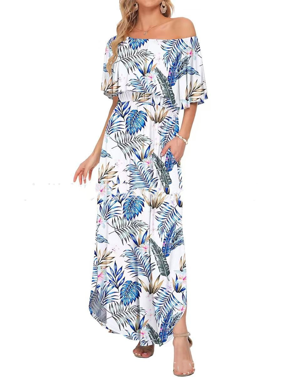 Robe longue à épaules dénudées, imprimée et confortable