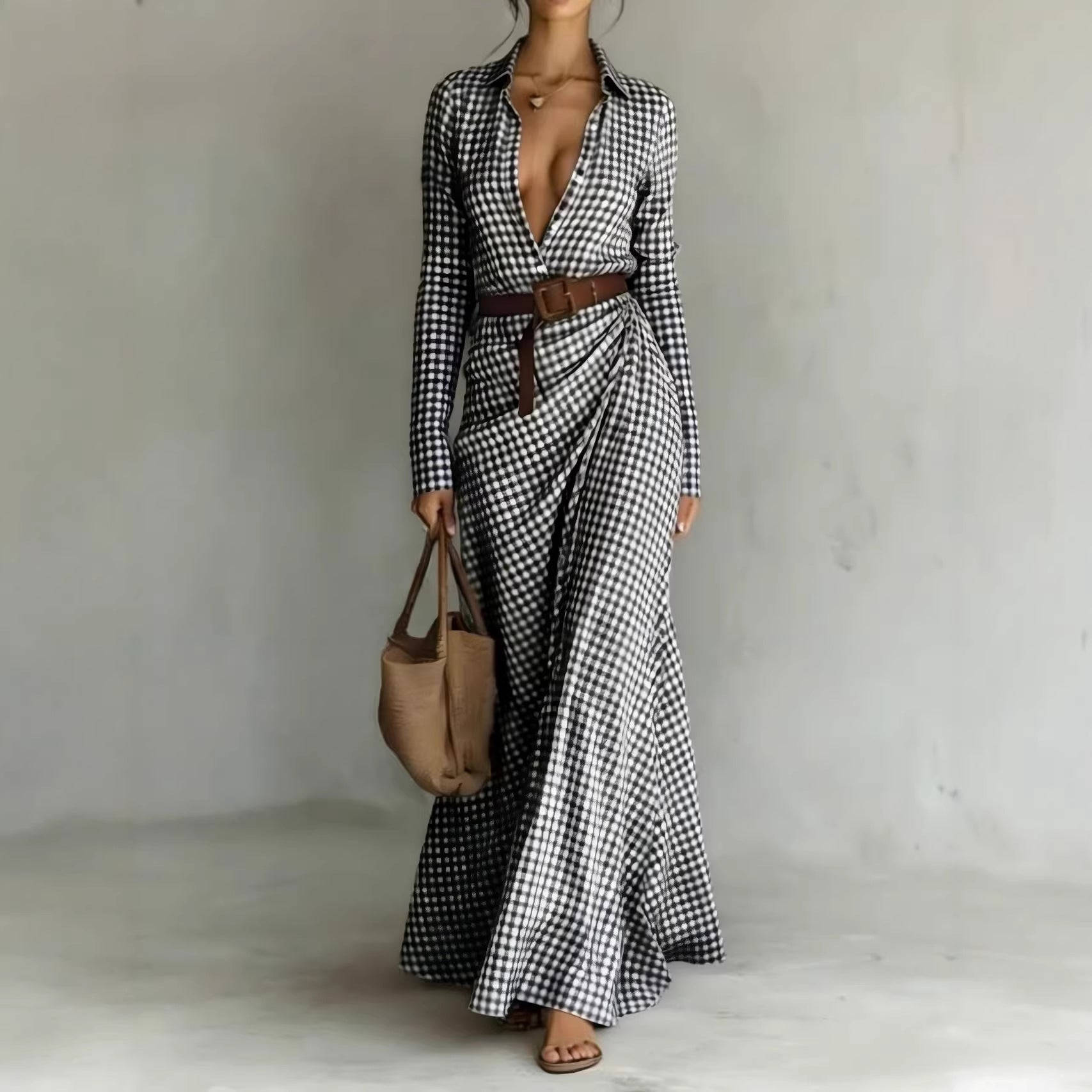 Asymmetrical pleated dress with matching belt