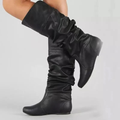 Bottes mi-mollet souples pour femmes avec revers | Bottes longues confortables à tige basse