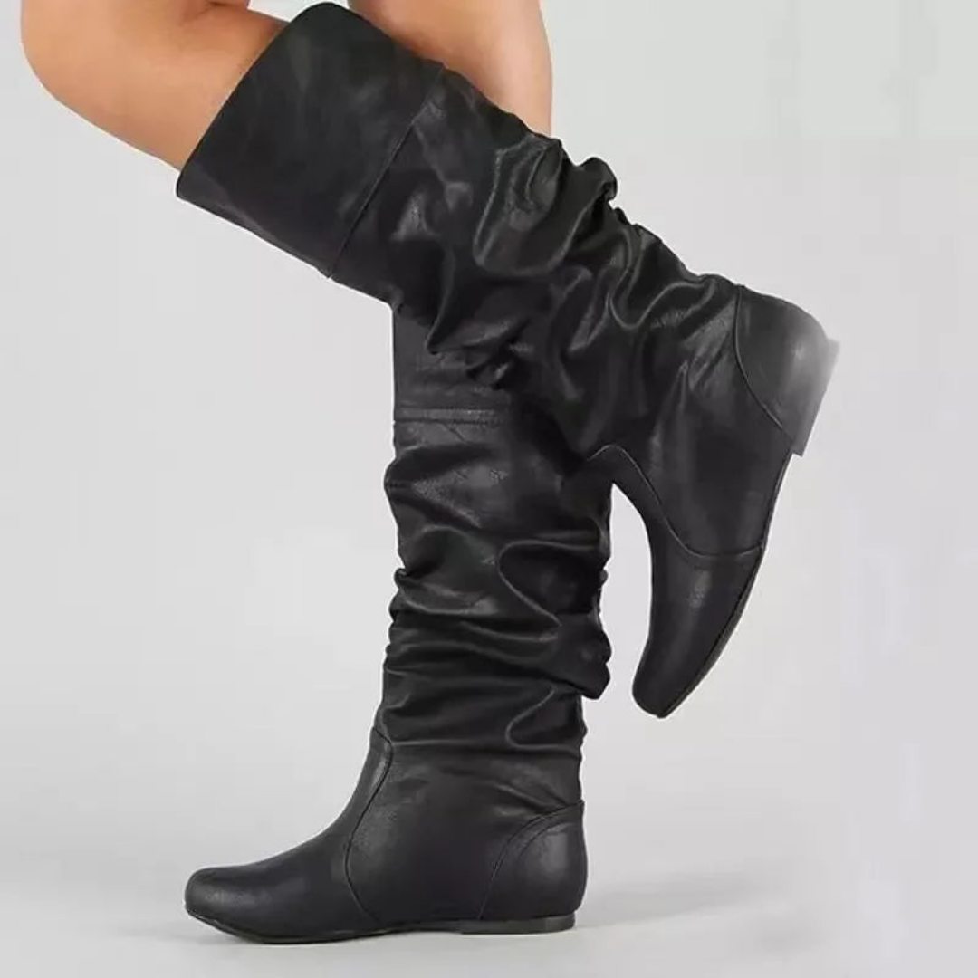 Bottes mi-mollet souples pour femmes avec revers | Bottes longues confortables à tige basse