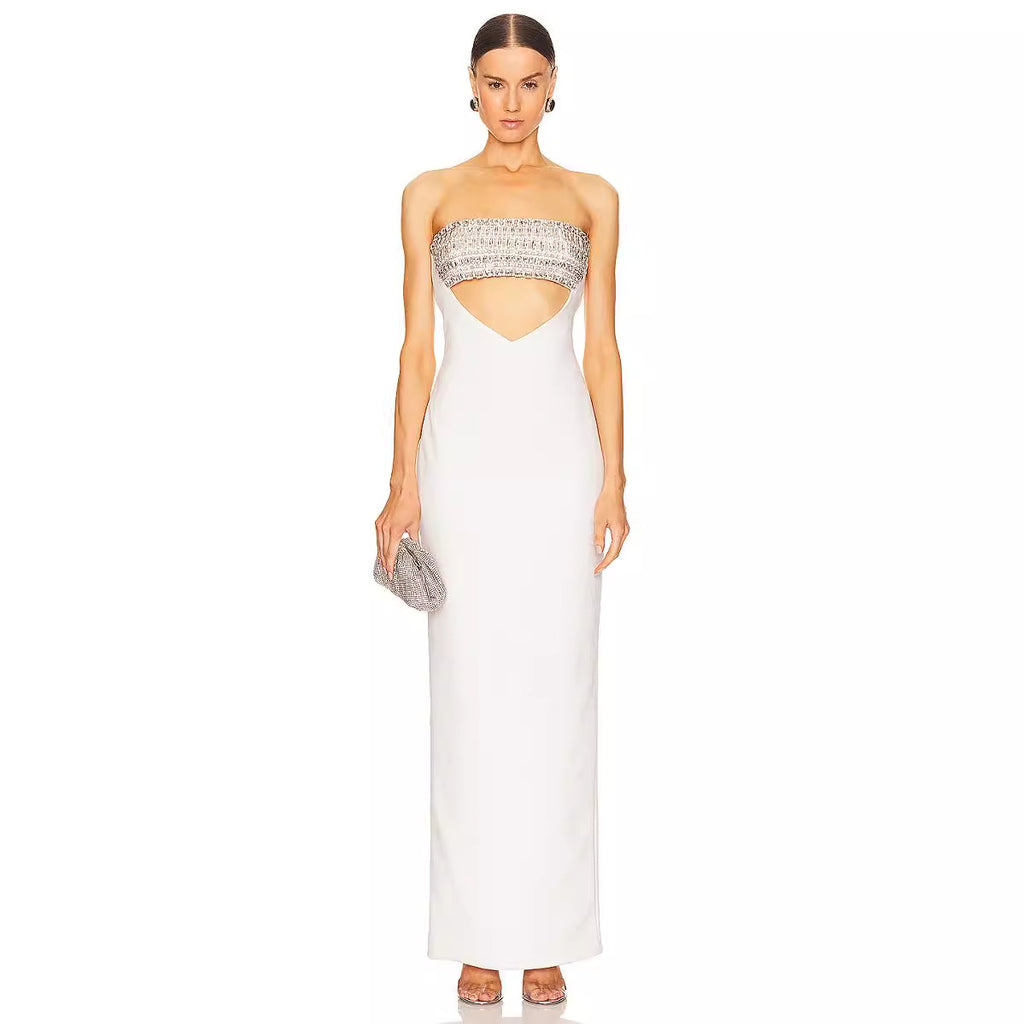 Robe du soir blanc à haut tube orné de diamants