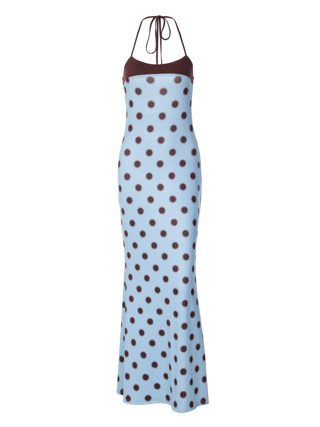 Sky-blue polka dot high-waisted dress