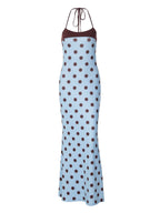 Sky-blue polka dot high-waisted dress