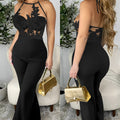 Combinaison pantalon moulant licou maille transparent - Chic&Shines
