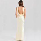 Robe longue satinée à nouer – Jaune clair ou bleu nuit