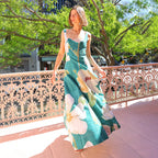 Robe Maxi Imprimée à Taille Marquée