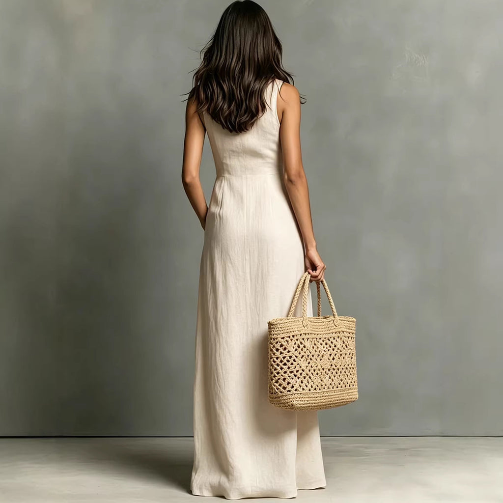Robe trapèze lin coton sans manches