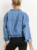 Veste en denim bleu avec col à revers pour l'automne