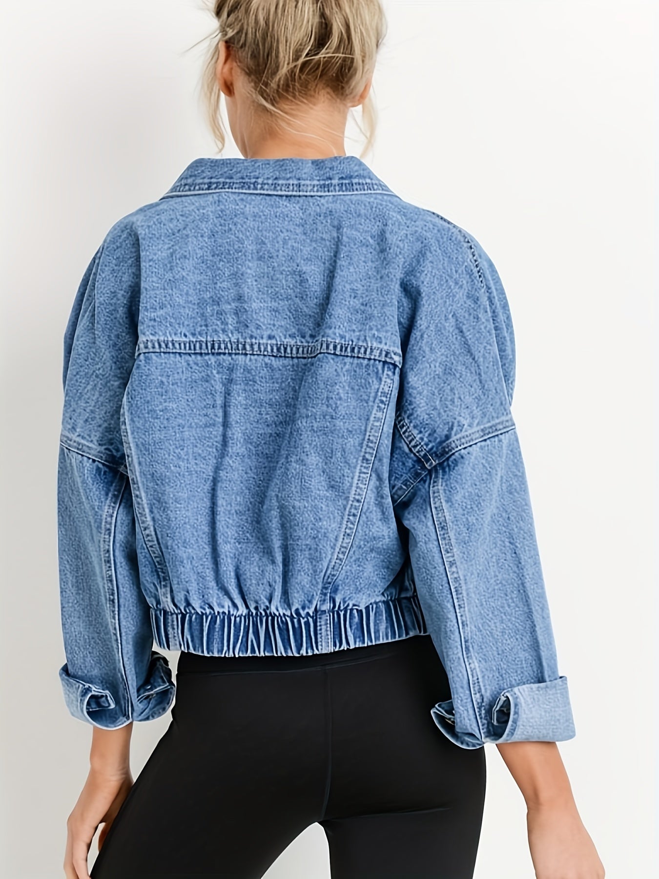 Veste en denim bleu avec col à revers pour l'automne