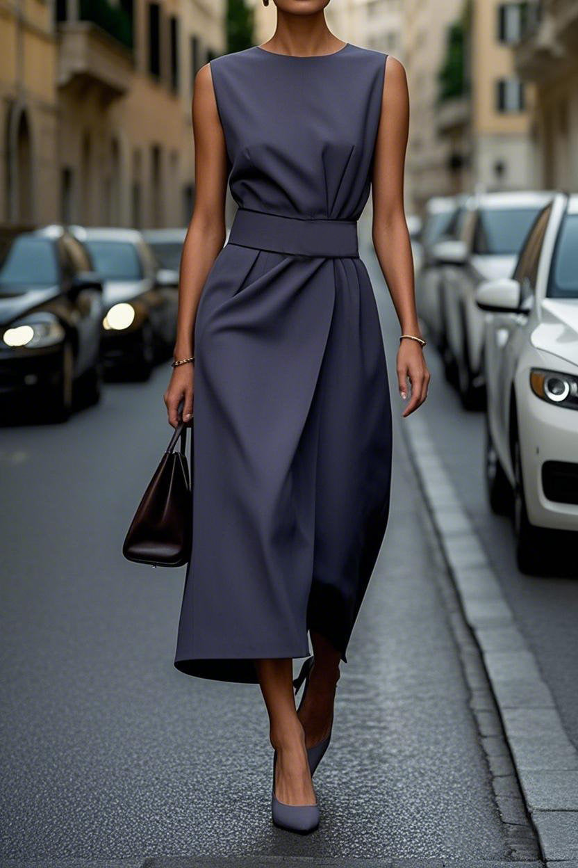 Robe longue irrégulière sans manches avec ceinture - Chic&Shines