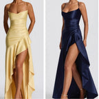 Yellow or blue slit maxi dress — Asymmetrical elegance