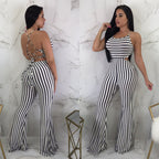 Striped slim-fit backless jumpsuit