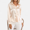 Chemisier boutonné en satin pour femme – Chemise classique à manches longues et revers