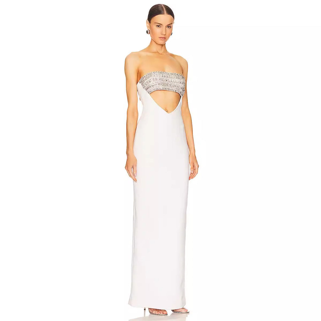 Robe du soir blanc à haut tube orné de diamants