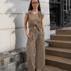 Costume gilet et pantalon taille haute kaki