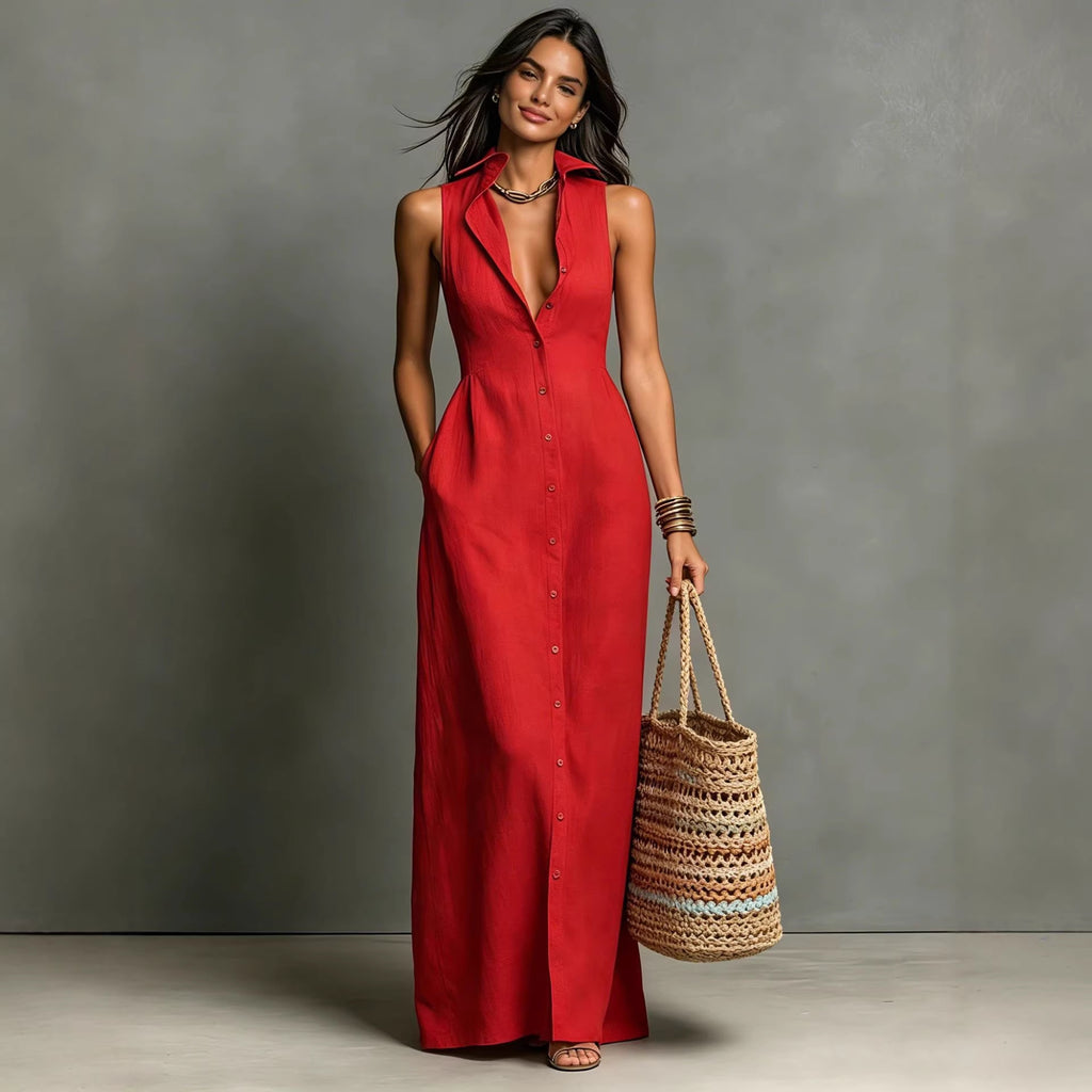 Robe trapèze lin coton sans manches