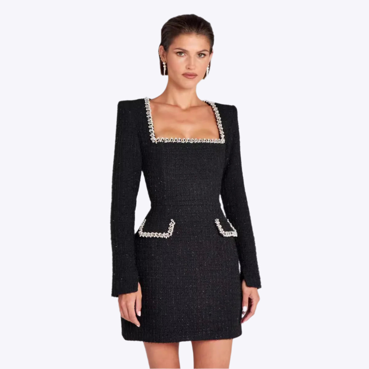 Marion | Robe élégante à col en U ornée de perles pour femme