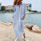 Chemise rayée coton-lin, style décontracté et respirant