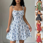 Floral print summer dress, elegant A-line cut