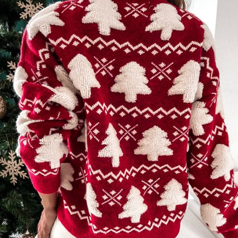 Pull de Noël tricoté avec motif de sapin de Noël blanc