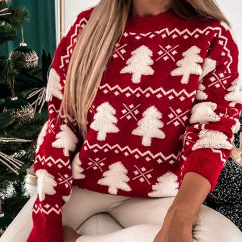 Pull de Noël tricoté avec motif de sapin de Noël blanc