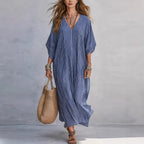 Robe longue rayée col V - Coupe ample et confortable
