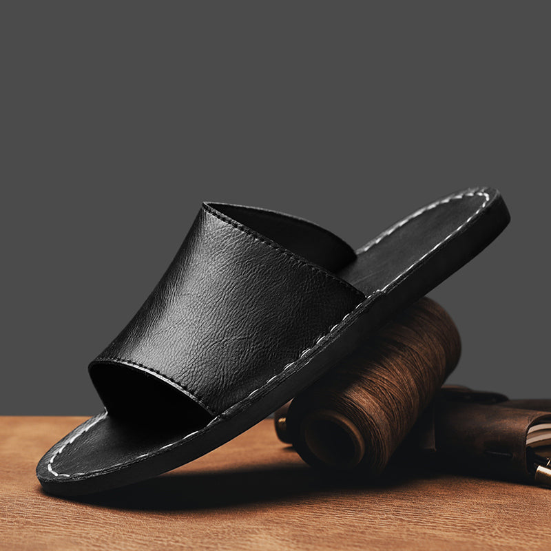 Men's genuine leather crossed slippers