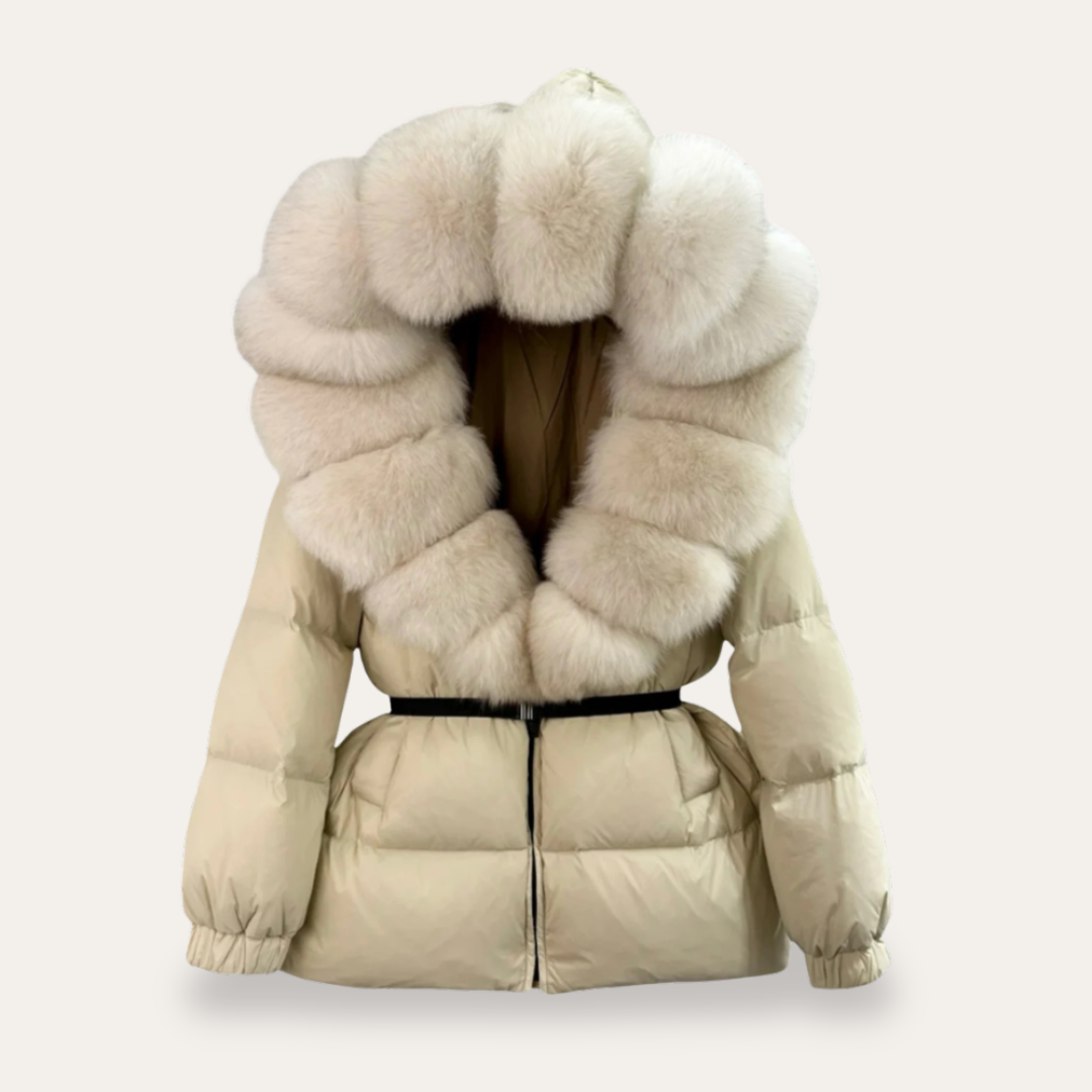 Veste Puffa avec capuche et col en fourrure synthétique pour femmes