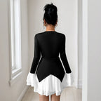 Robe chemise bicolore manches longues décolleté