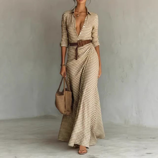 Asymmetrical pleated dress with matching belt