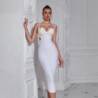 Robe de soirée perlée taille haute