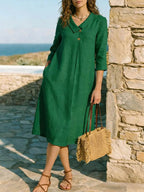 Robe lin col chemise oversize - Coupe décontractée
