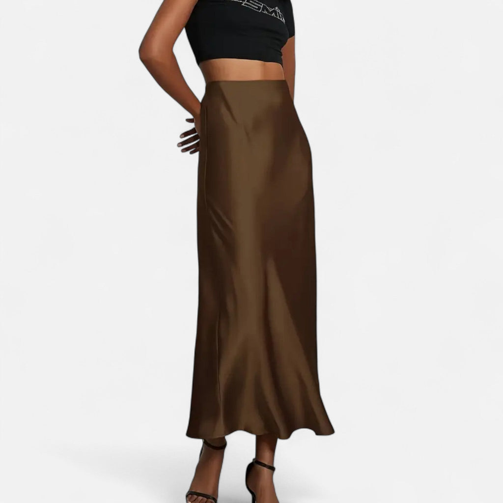 Jupe midi en satin taille haute pour femme